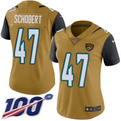 Nike Jacksonville Jaguars #47 Joe Schobert Gold Women's Stitched NFL Limited Rush 100th Season Jersey